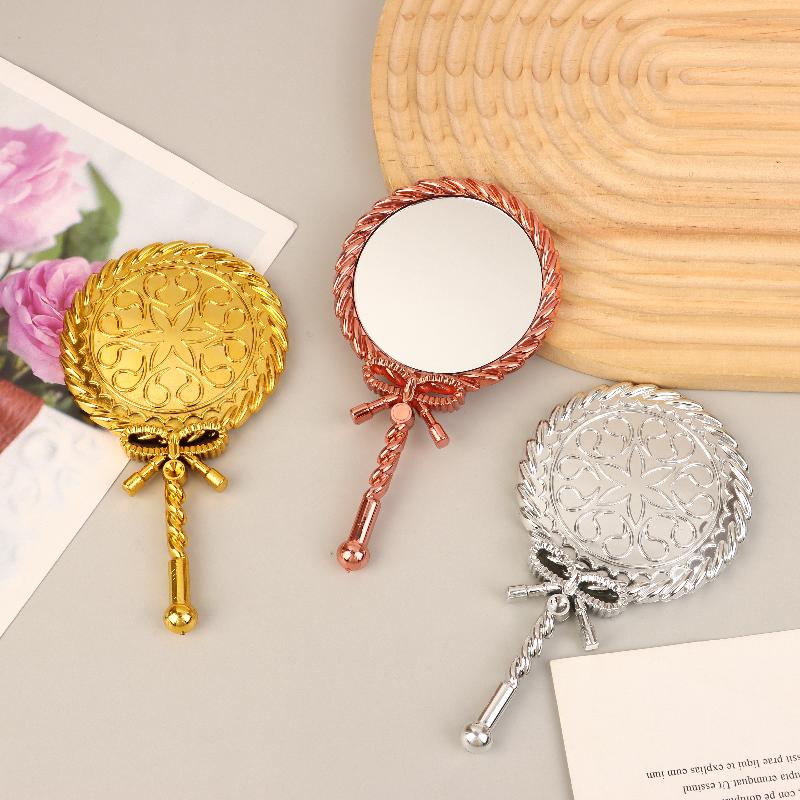 Portable Vintage Handheld Makeup Mirror Hand Hold Round Cosmetic Mirrors European Style Noble Ancient Court Mirror Beauty Tool