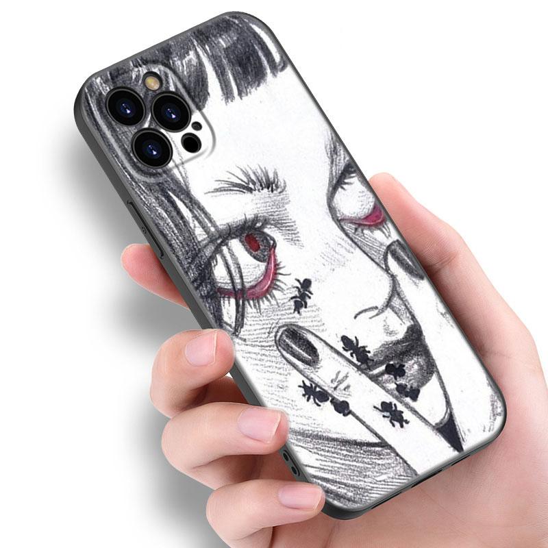 Чехол для телефона с японской мангой ужасов для Apple iPhone 12 13 Mini 11 14 15 Pro Max 7 8 Plus X XR XS SE 2020 2022 черный силиконовый чехол