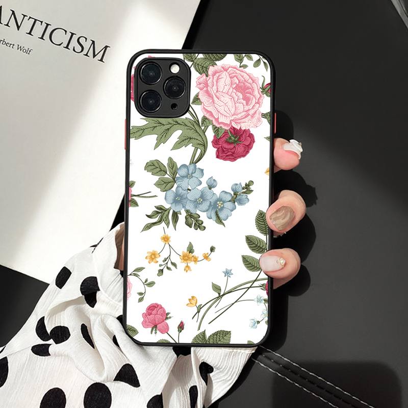 Красивый чехол для телефона с рисунком цветов, матовый прозрачный для iPhone 7 8 11 12 plus mini x xs xr pro max