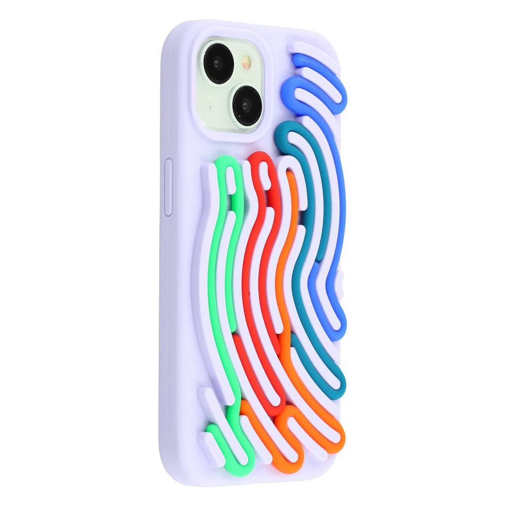For iPhone 15 Case 3D Stress Relief DIY Colorful Bar Silicone PC Phone Cover Arc Stripe