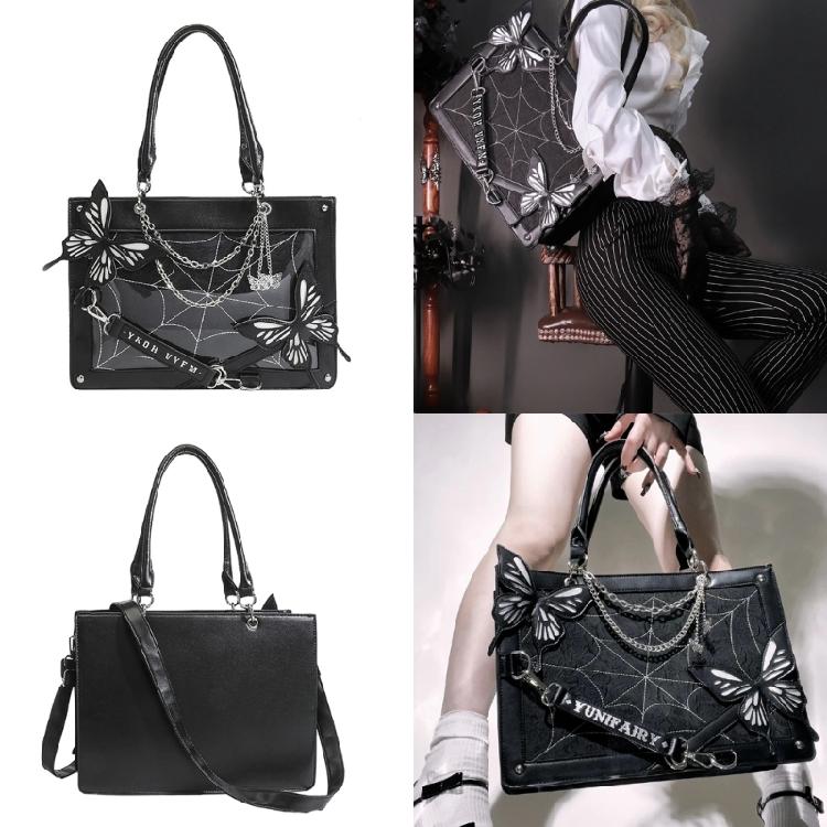 Сумки-мессенджеры в панк-стиле, Хэллоуин, готические, с бабочками, паучьей сетью, сумки-тоуты