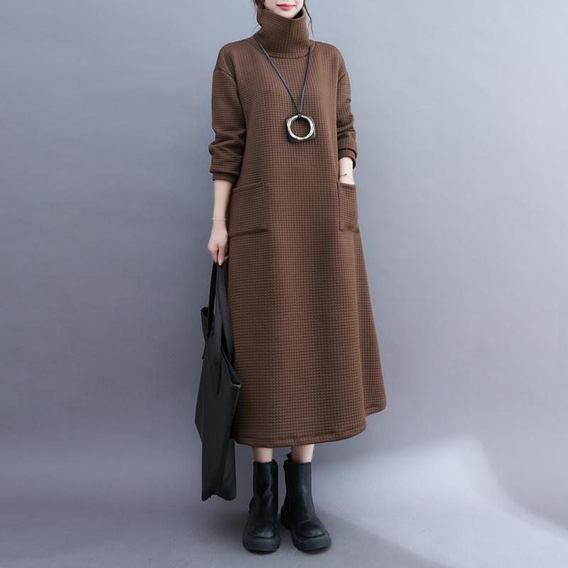 Plus Size Autumn Cotton Hoodies & Sweatshirts Striped Turtleneck Long Casual Women Basic Long Sleeve Grey Dress