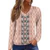 Women's Casual Fashion V-Neck Raglan Pleated Floral Print Long Sleeve Top