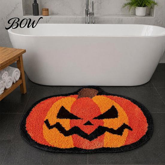 High-density Fluffy Floor Mat Halloween Bath Mat, Non-Slip Ghost Rug, Gothic Pumpkin Absorbent Non-deforming Bathroom Rug Washable Area for Front Door
