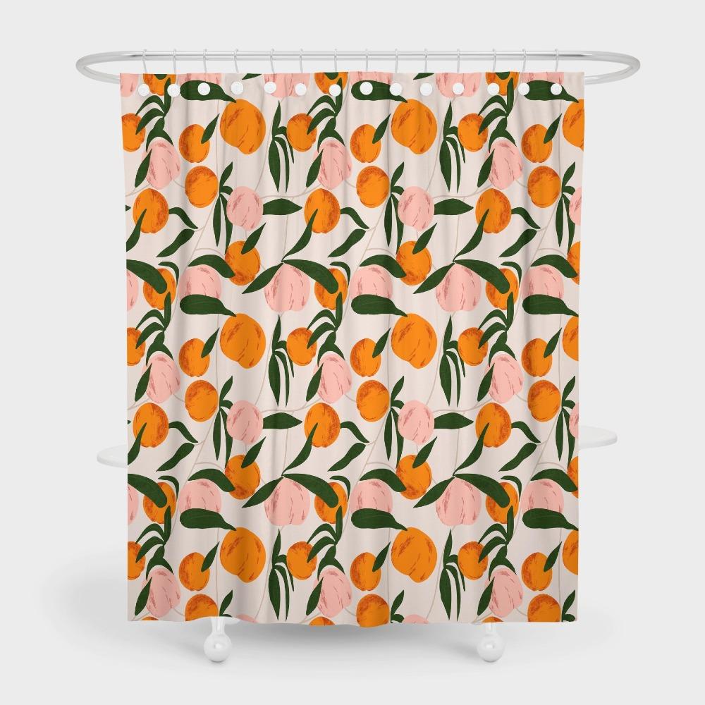 Mildew Proof Orange Peach Shower Curtain with Hook Bathroom Privacy Curtain Dormitory