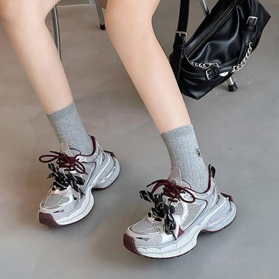 Кожаные двойные шнурки женские осенние новые сетчатые дышащие легкие универсальные на платформе повседневные спортивные туфли