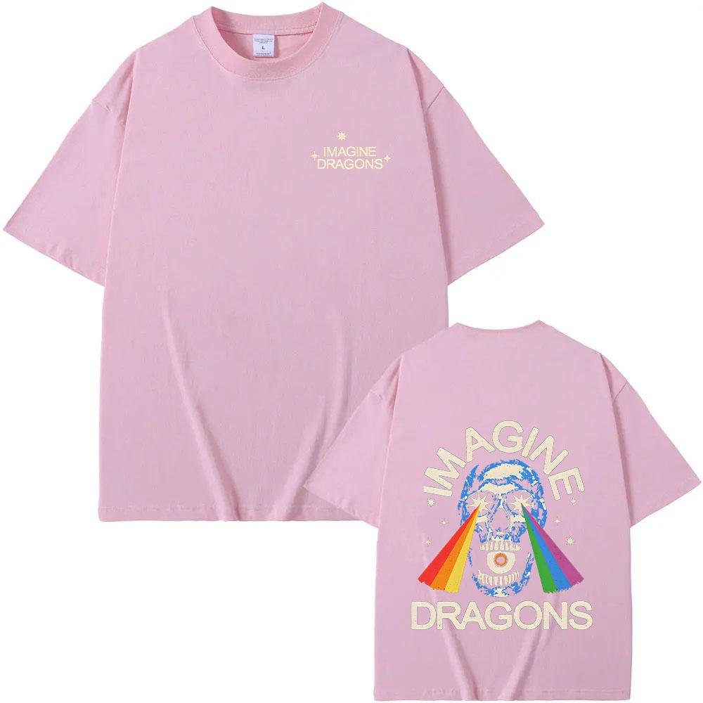 Imagine Dragons Rainbow Laser Skull T-shirts Hip Hop Rock Ban Retro Graphic Print Tees Women Mene Comfortable Cotton Y2K Clothes
