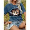 Funny 3D Cartoon Cat Print Women's T-Shirts Casual O-neck Short Sleeve Top Fashion Kawaii Animal Pattern Blouse Summer Loose Tee