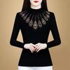 Women's Double-Sided Velvet Base Shirt  Autumn Winter Semi-Turtleneck Long Sleeve T-Shirt Slim Fit Rhinestone Warm Base Shirt