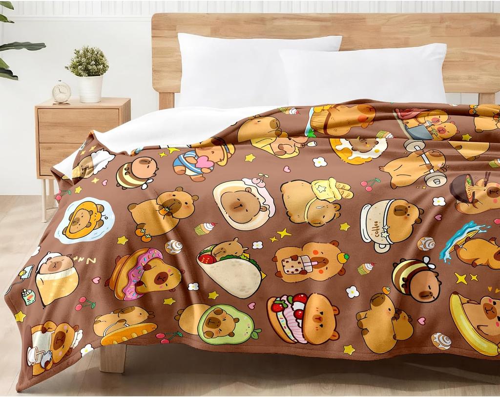 Cute capybara blanket cartoon animal print soft throw kids room decor cozy bedding playful design home textile gift idea