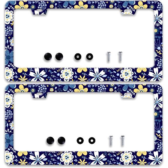 2 Pcs Grey Black Leopard Print License Plate Frame Cheetah License Plate Frames Personalise Stainless Steel Funny Design Compatible with Standard