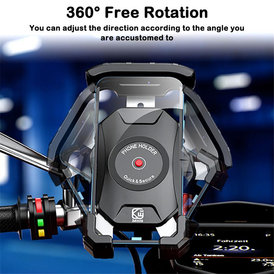 Motorcycle 360° Rotation Phone Holder QC 3.0 USB Quick Charger Wireless Charger