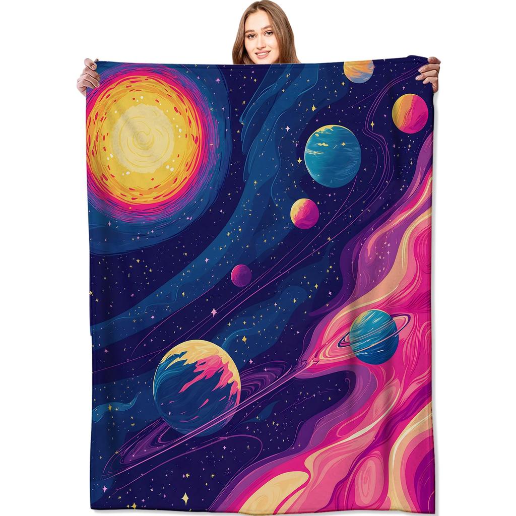 Astronaut Space Blanket, Fleece Flannel Blanket, Cozy Plush Blanket Warm Air Conditioning Blanket for Sofa, Bedroom, Office, Bed