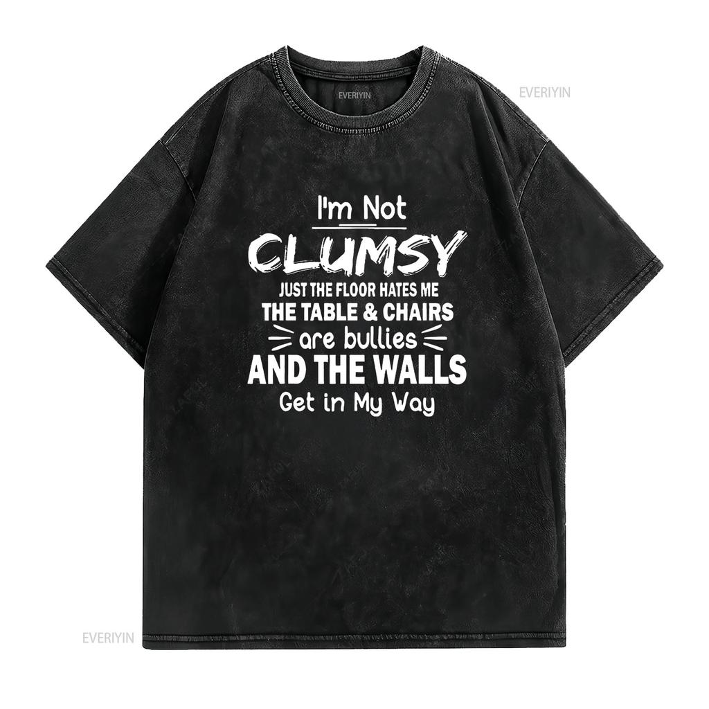 T shirt for Women I m Not Clumsy Funny Sayings Sarcastic Short sleeved O neck Top Black 4X Large vintage Washed Soft streetwear