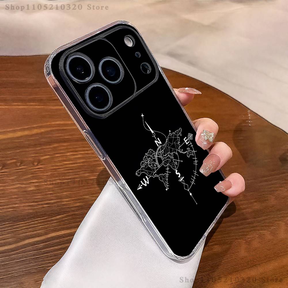 Чехол для телефона с компасом iPhone17 16 15 14 13 12 11 Pro Max Plus Mini Прозрачный Полностью задняя крышка Силиконовый Мягкий корпус