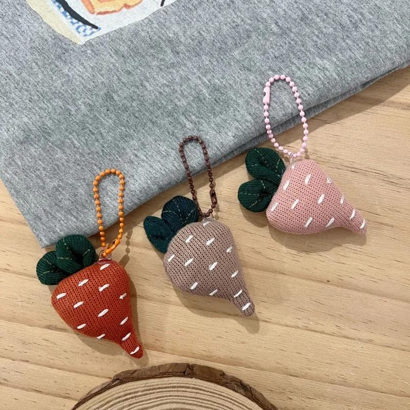 Kawaii Кролик Ткань Кукла Брелки Мягкая игрушка Кролик Редиска с цепочкой из бисера Детские забавные брелки