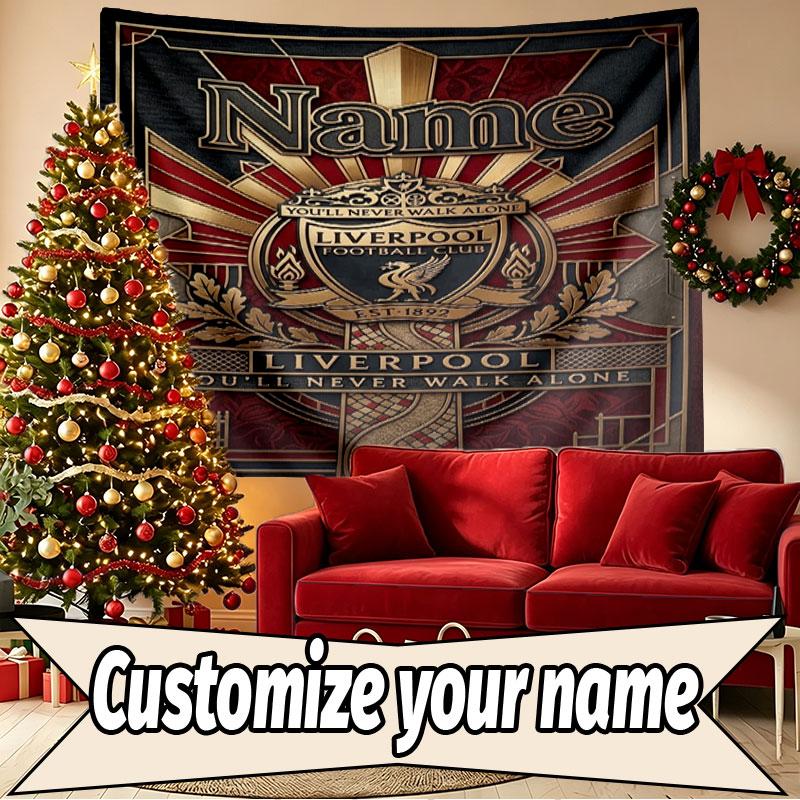 Custom Name Personalized Liverpool FC Print Tapestry, Wall Art Decor, Bedroom, Dorm, Apartment, LivingRoom, Party Backdrop, Gift for Birthday