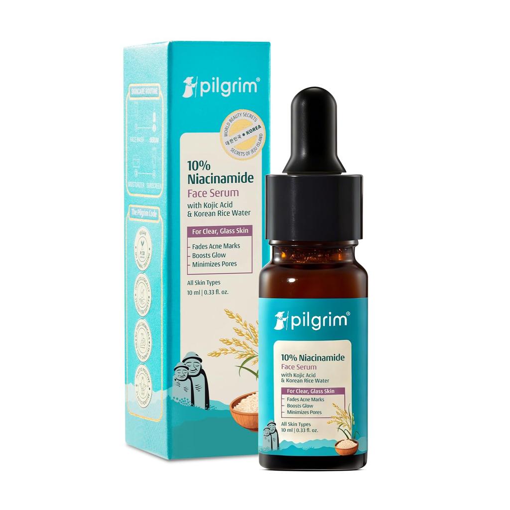Сыворотка для лица Pilgrim с 10% ниацинамида против следов от акне с корейской рисовой водой - 10 мл | Осветляет темные пятна, контролирует выработку кожного сала, сужает поры, укрепляет кожу