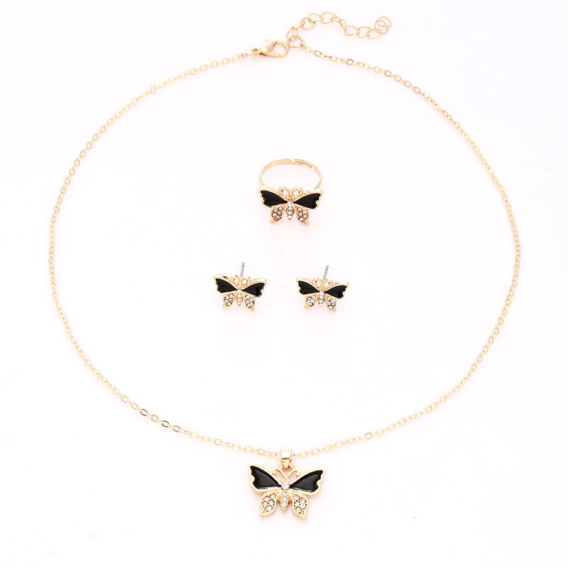 Elegant Diamond Butterfly Jewelry Set: Necklace, Ring & Earrings for Women