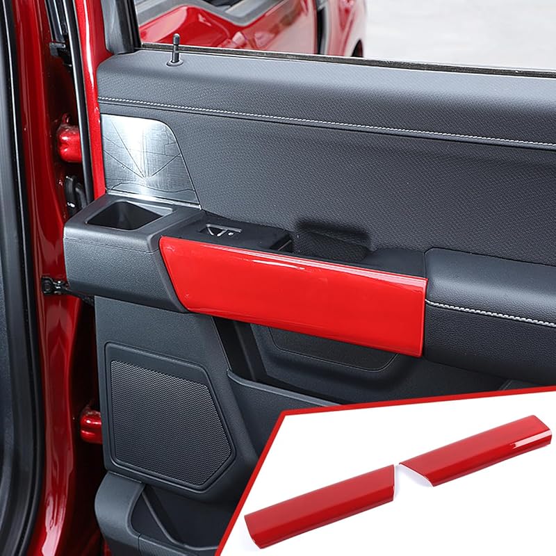 Interior Upgrade Accessories Rear Door Inner Handle Panel Trim Cover Sticker Protector for Ford F150 Raptor 2021 2022 2023 2024 2025 Red Carbon Fiber