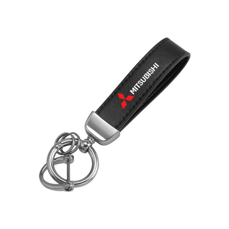 Bilnyckelringar i läder med emblem – Nyckelring för Mitsubishi Ralliart Outlander Lancer Ex Galant Attrage Xpander Mirage Pajero