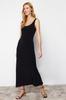Women's Style Dress Black Straight Strap Skater Flexible Knitted Dress with Waist Opening