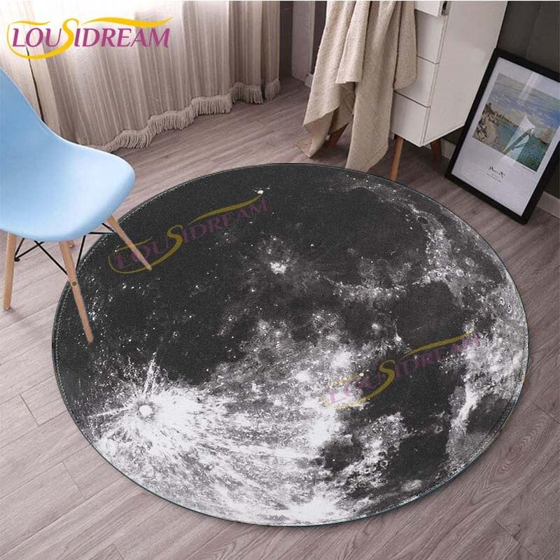 Earth Grey Moon Round Gaming Mat Bird Cartoon Printed Round Mat Milky Way Galaxy Chair Round Mats Round Carpets for Living Room