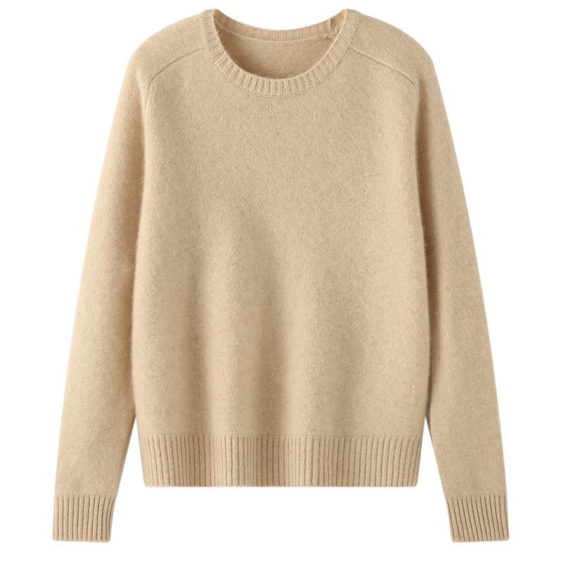 Women's Thickened Round Neck Cashmere Wool Sweater Pullover - Versatile Autumn/Winter Knitwear Top