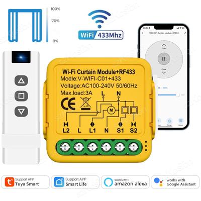 Модуль выключателя штор Tuya Smart WiFi RF433 с дистанционным управлением для электропривода рольставней, работает с Alexa Google