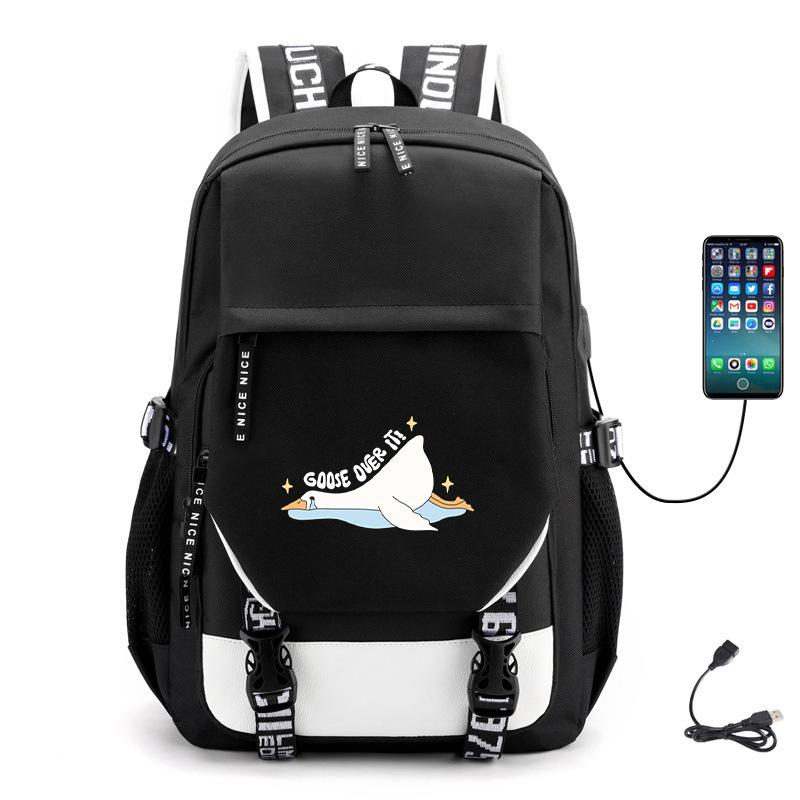 Multifunctional Goose Backpack Large Capacity Student Bag Leisure Travel Usb Computer Bag
