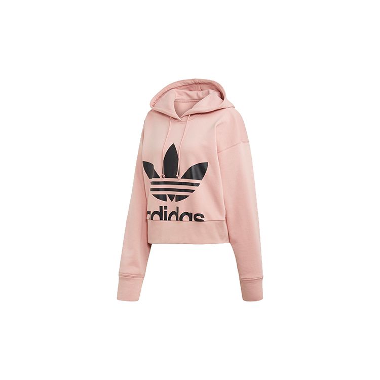 adidas Оригиналы Trefoil Большой Логотип Принт Разрез Сзади Короткий Повседневный Худи Женские Худи Ярко-Розовый ED2186