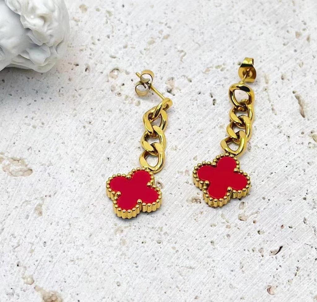 Temperament Fashion Chain Double-Sided Clover Earrings Retro Fashionable New Earrings Simple Net Red Earrings Ladies Earrings