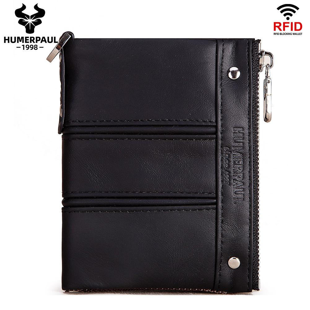 Humerpaul Двойной кошелек из натуральной кожи для мужчин, тонкий RFID-блокирующий держатель для кредитных карт, кошелек для учетных данных, кошелек на молнии, мужской мешок для денег