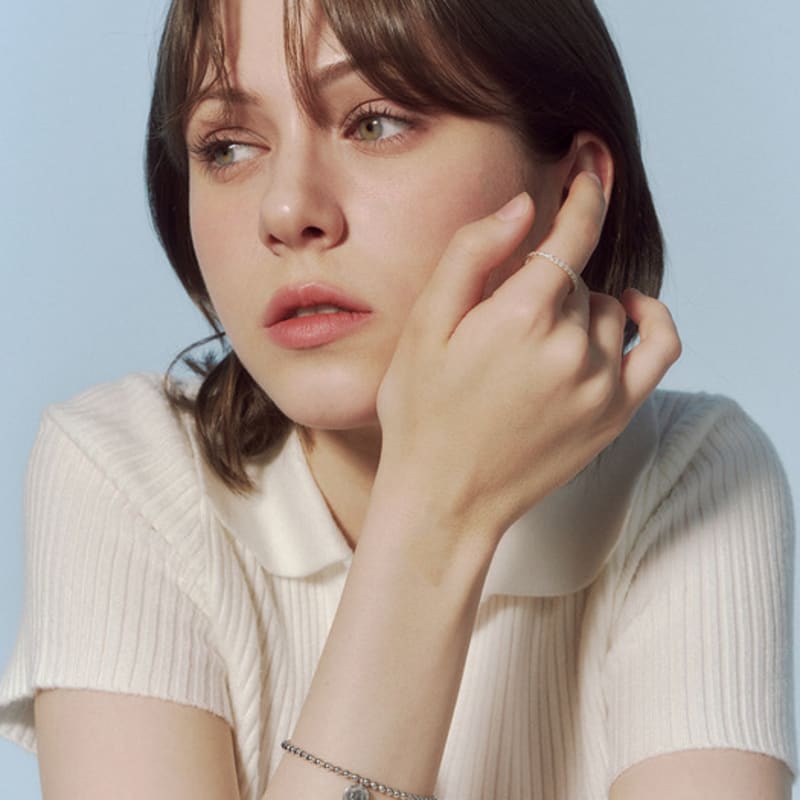 JUDY AND PAUL [925 Silver] Suetre Elizabeth Pendant All-Silver Ball Bracelet