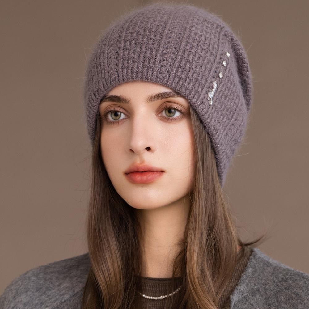 New Style Winter Women Hat Decorate Beanie Hat Simple Design Rabbit Fur Blend Warm Winter Cap Y2K Female Outdoor Knitted Hat