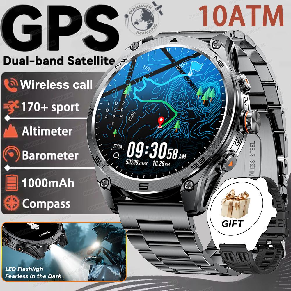 Новые 1000 мАч Большая Батарея На Открытом Воздухе Военные GPS Спортивные Умные Часы Мужские Двухдиапазонные GNSS Компас Высотомер 10ATM Водонепроницаемые Умные Часы