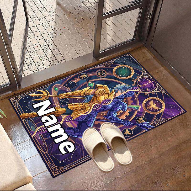 Custom Name Personalized Saint Seiya Print Carpet, Versatile Home Decor Rug, for Playroom, Apartment, Balcony, Entryway, Hallway Gift