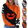 Женский пуловер с принтом Хэллоуина, круглый вырез, заниженная линия плеча, блузка с длинными рукавами