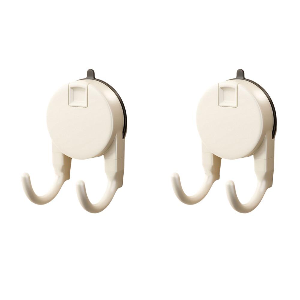 2Pcs Waterproof Suction Cup Hooks Plastic Kitchen Storage Hooks Paper Towel Double Hooks Bathroom