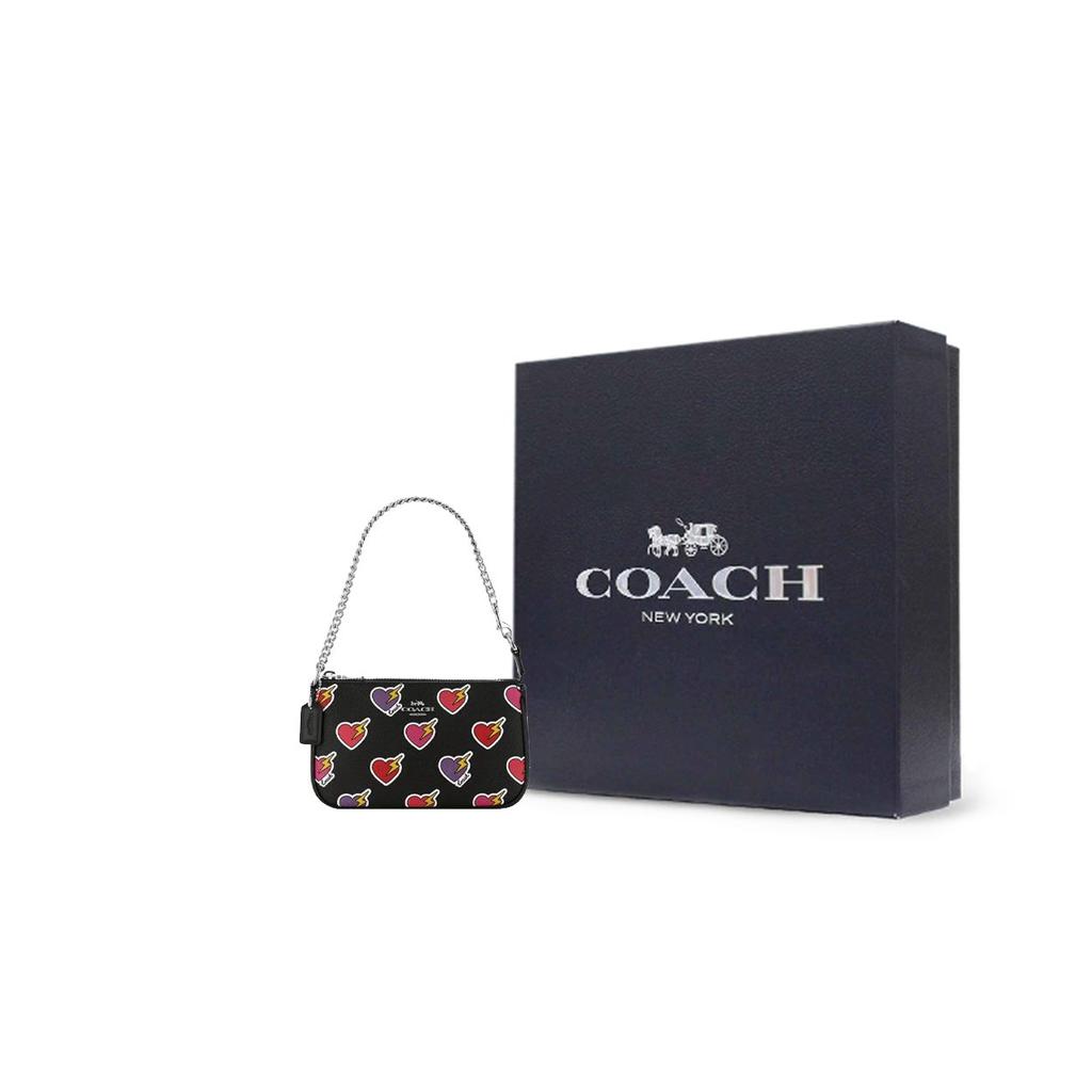 Coach 19 Сумка-тоут на плечо из покрытого холста с принтом «Сердечная молния» и переработанной кожи Маленькие женские сумки Черный CW452-SVA47