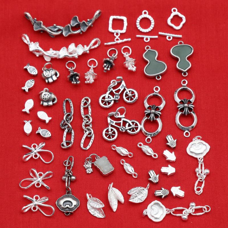 Sterling Silver Elephant & Leaf Double Charm Beads with OT Clasp for DIY Jewelry