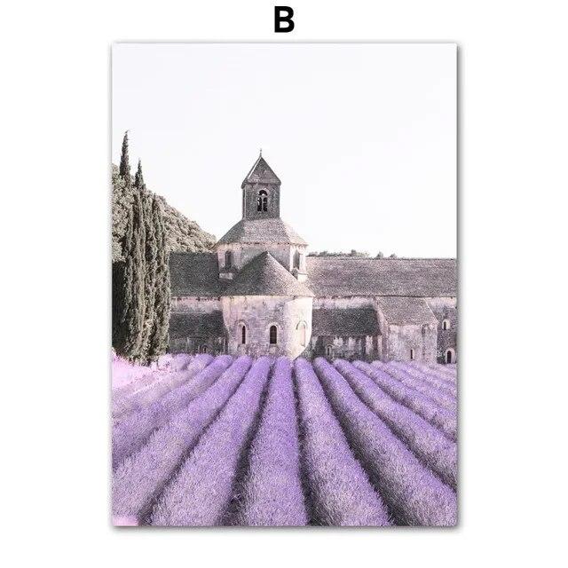 Фиолетовый цветок лаванды, трава, пейзаж, картина, холст, картина, настенное искусство, современный свежий постер и принт для домашнего декора в гостиную