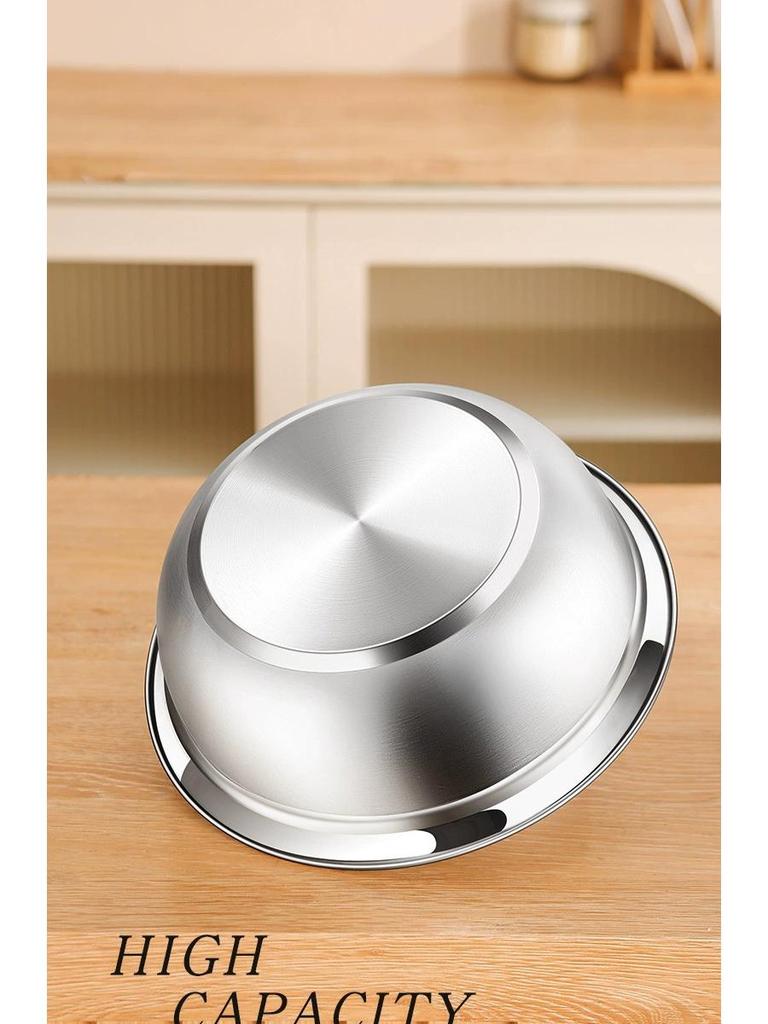 Food Grade 316 Stainless Steel Deep Round Bowl with Beveled Edge - Anti-overflow, Perfect for Soup and Rice