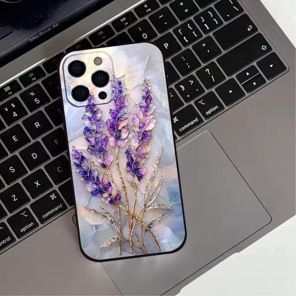 Colorful Stained glassGlass Phone Case For iPhone 17,16,15,14,13,12,11 Plus,Pro Max,XS,Soft Silicone Black Cover