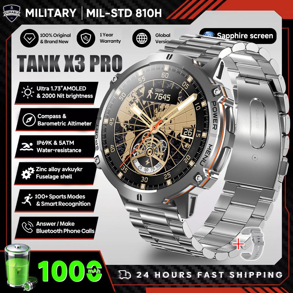 Новые УМНЫЕ ЧАСЫ TANK Ultra 1000 мАч Мужские 1,73" HD AMOLED GPS 10ATM Компас для плавания Барометр BT-звонки Военные умные часы
