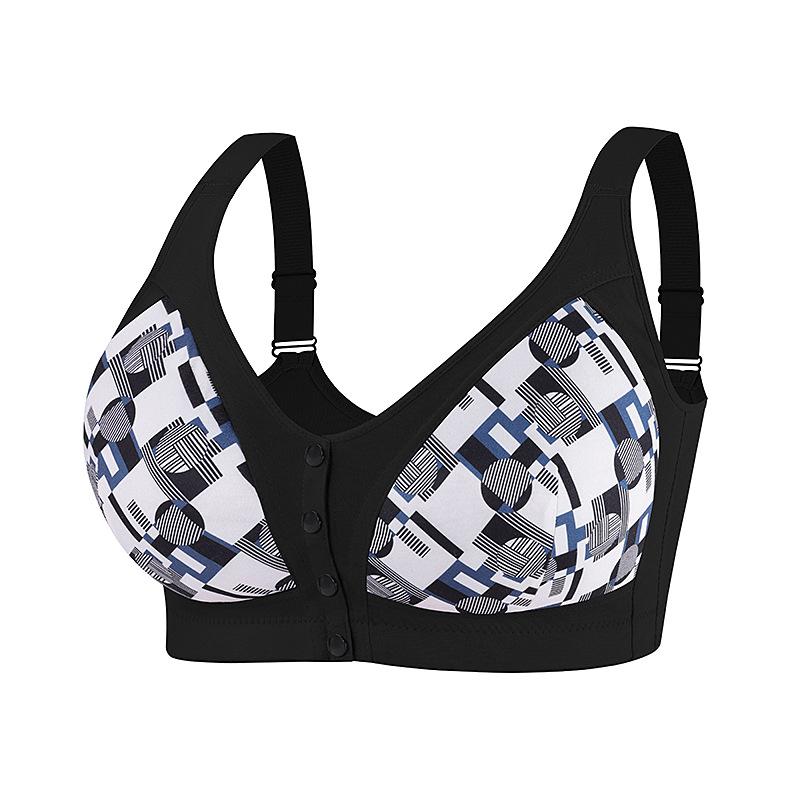C-F Cup Super Large Size Bra Popular European and American Size No Steel Ring Adjustable Shoulder Strap Printed Front Buckle Underwear