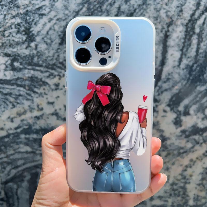 Young Girl Pattern Phone Case for iPhone 13 Mini 14 15 16 Plus Pro Max 11 12 Pro Max Shockproof Matte Laser Fashion Back Covers