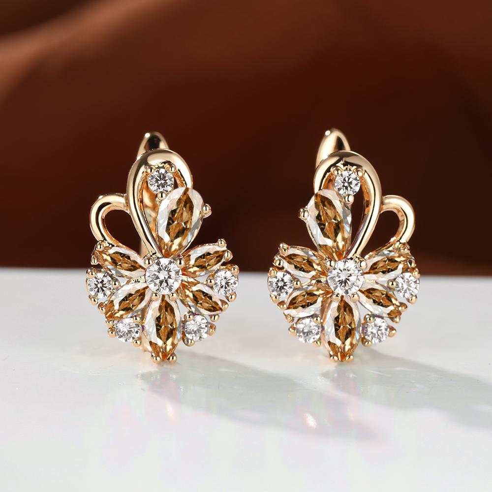 Свадебные серьги из розового золота для женщин, серьги-бабочки, цветочные серьги, радужные многоцветные серьги-кольца