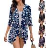 Women's Print Irregular Three-quarter Sleeve Cardigan With Pocket Jacket