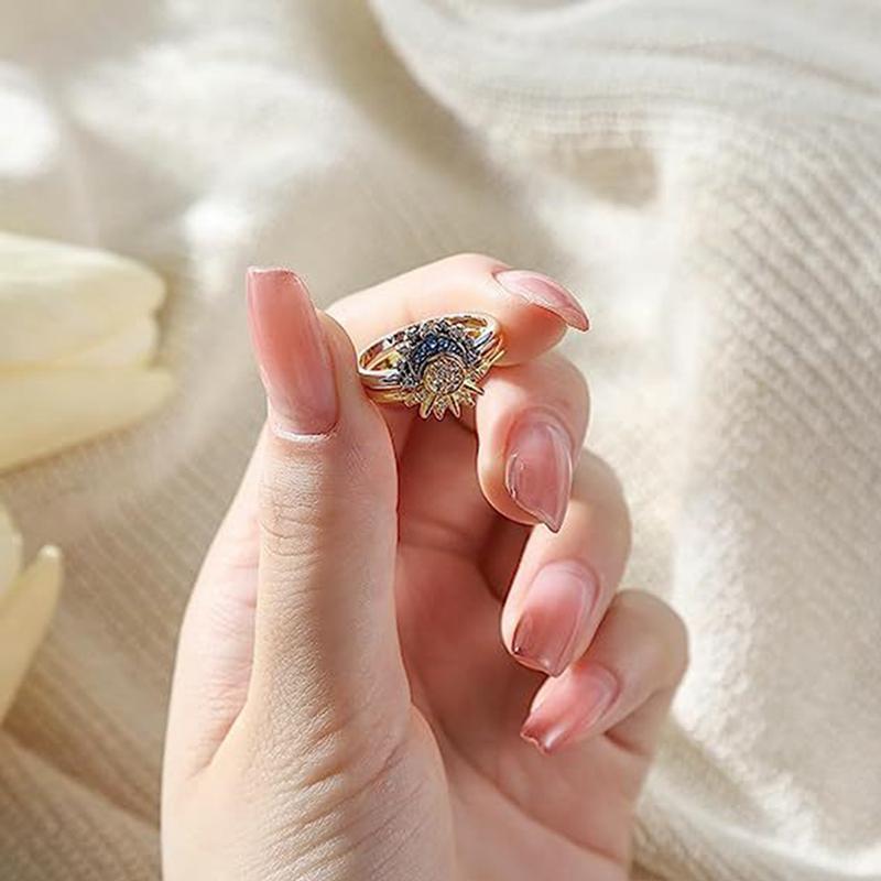 2 шт./комплект сверкающее кольцо Riyue подходящее кольцо для женщин, чтобы носить модное женское кольцо с солнцем, луной и звездой, кубическое циркониевое кольцо для женщин, подарок